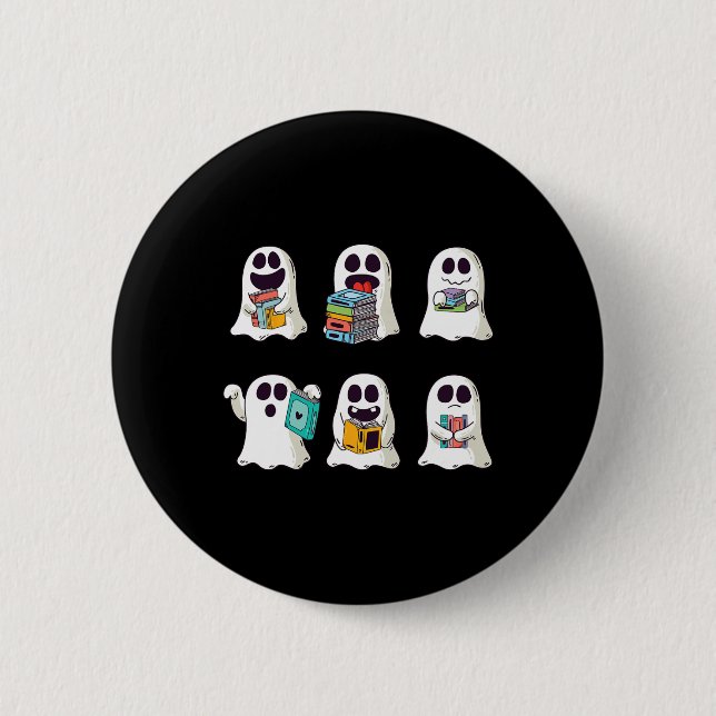 Ghost Reading Book Cute Teacher Halloween Ghost Bo Button (Front)