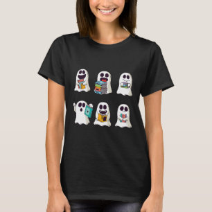 Ghost Reading Book Cute Teacher Halloween Ghost Bo T-Shirt