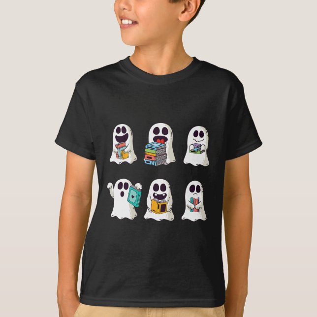 Ghost Reading Book Cute Teacher Halloween Ghost Bo T-Shirt (Front)