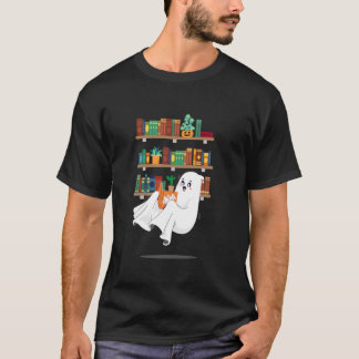 Ghost Reading Book Librarian Bookworm Teacher Boo T-Shirt