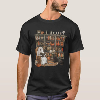 Ghost Reading Book Retro Library Halloween Spooky T-Shirt