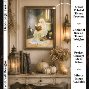 Ghost Reading Book, Vintage Toilet FS6L Decoupage Tissue Paper