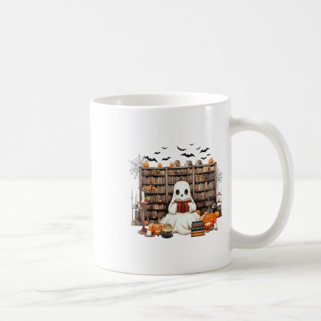 Ghost Reading Books Bookish Teacher Halloween Cost Coffee Mug (Right)