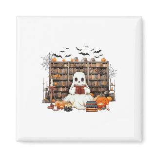 Ghost Reading Books Bookish Teacher Halloween Cost Magnet