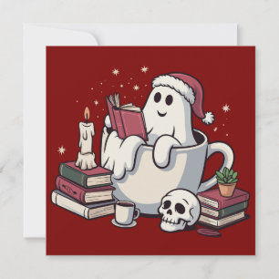 Ghost Reading Books Christmas Teacher Bookworm  Holiday Card