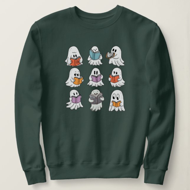 Ghost Reading Books Librarian  Sweatshirt (Design Front)