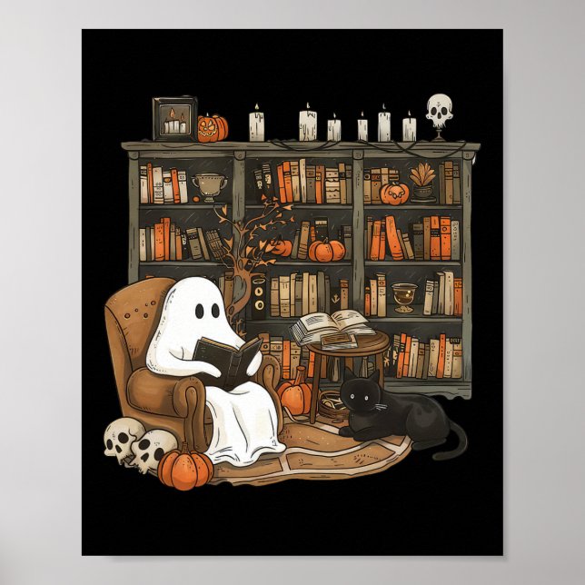 Ghost Reading Books Librarian Teacher Halloween  Poster (Front)