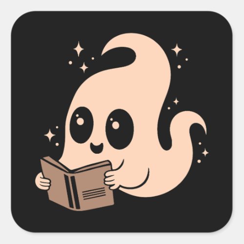 Ghost reading books square sticker