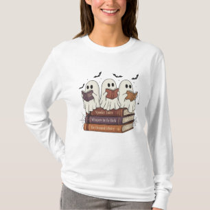 Ghost Reading Bookworm Cozy Long Sleeve Halloween  T-Shirt
