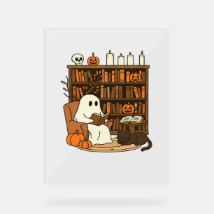 Ghost Reading in Cozy Halloween Library Classic T- Acrylic Sign