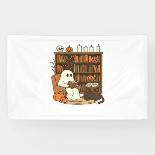 Ghost Reading in Cozy Halloween Library Classic T- Banner