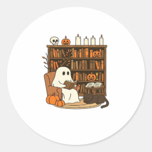 Ghost Reading in Cozy Halloween Library Classic T- Classic Round Sticker