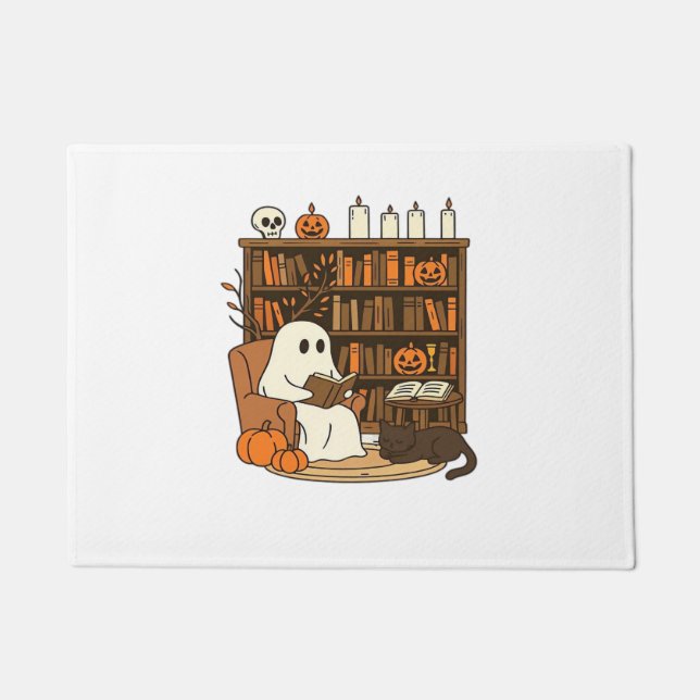 Ghost Reading in Cozy Halloween Library Classic T- Doormat (Front)