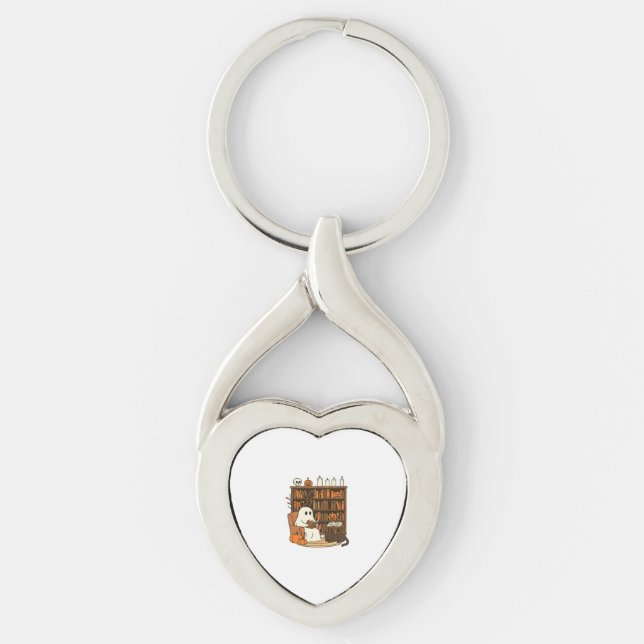 Ghost Reading in Cozy Halloween Library Classic T- Keychain (Front)