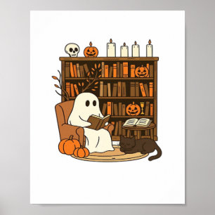 Ghost Reading in Cozy Halloween Library Classic T- Poster