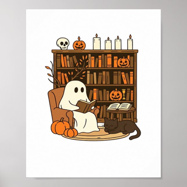 Ghost Reading in Cozy Halloween Library Classic T- Poster (Front)