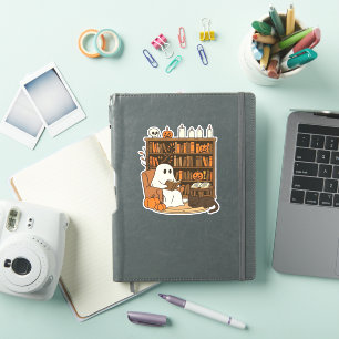 Ghost Reading in Cozy Halloween Library Classic T- Sticker
