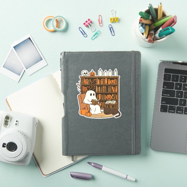 Ghost Reading in Cozy Halloween Library Classic T- Sticker (iPad Cover)