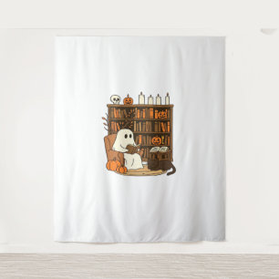 Ghost Reading in Cozy Halloween Library Classic T- Tapestry