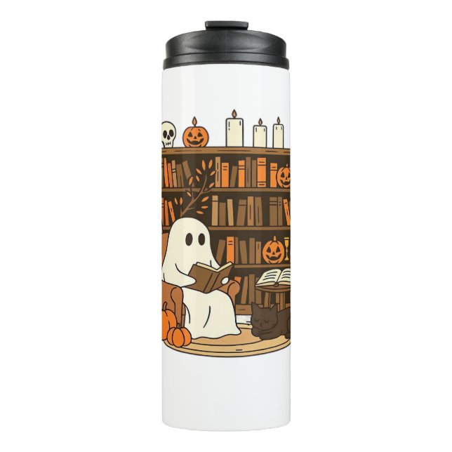 Ghost Reading in Cozy Halloween Library Classic T- Thermal Tumbler (Front)