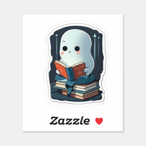 Ghost Reading Sticker  Retro Spooky Book Sticker 