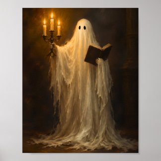 Ghost Reading with Candelabra Vintage Gothic Art Poster