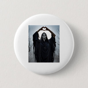 Ghost Red Heart Hands Y Face Halloween Valentines  Button