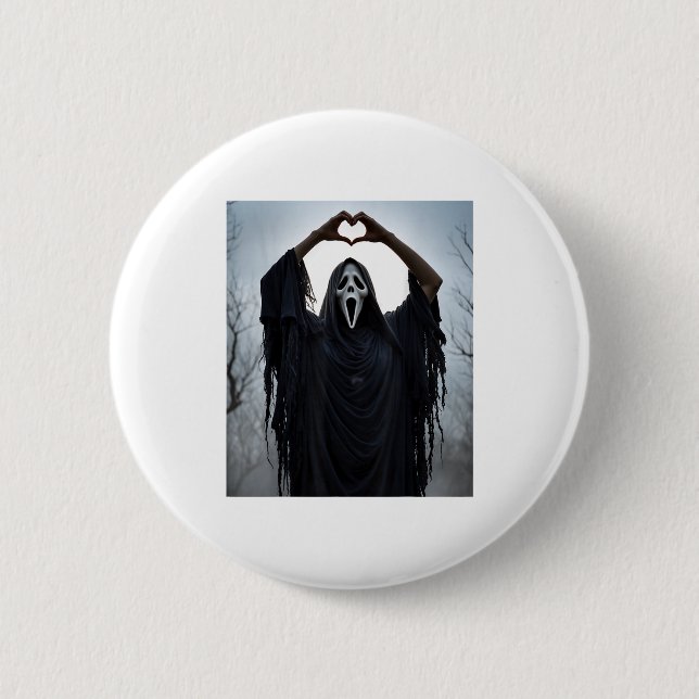 Ghost Red Heart Hands Y Face Halloween Valentines  Button (Front)
