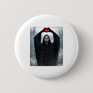 Ghost Red Heart Hands Y Face Halloween Valentines  Button