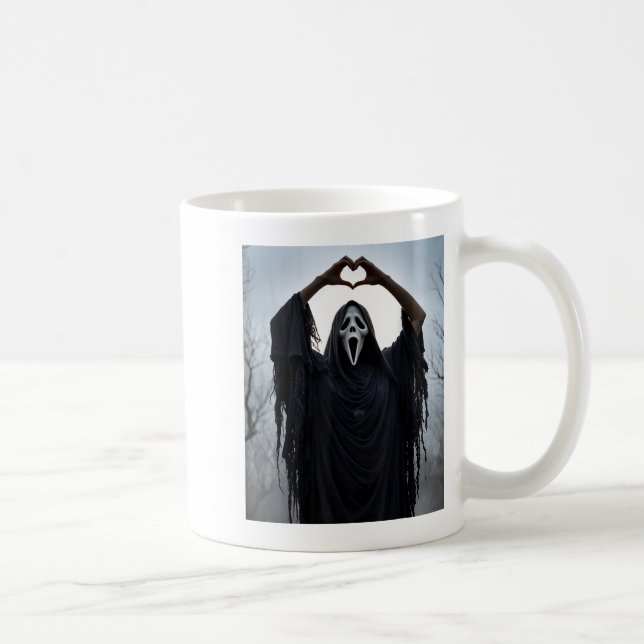 Ghost Red Heart Hands Y Face Halloween Valentines  Coffee Mug (Right)