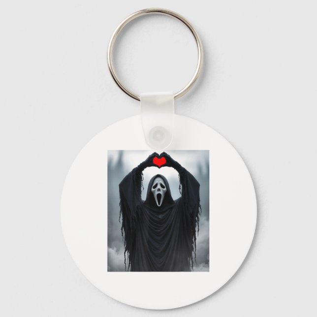 Ghost Red Heart Hands Y Face Halloween Valentines  Keychain (Front)
