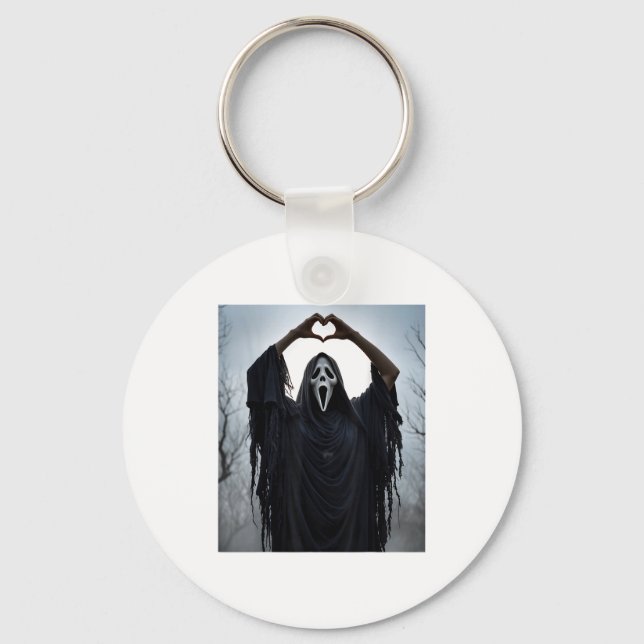 Ghost Red Heart Hands Y Face Halloween Valentines  Keychain (Front)