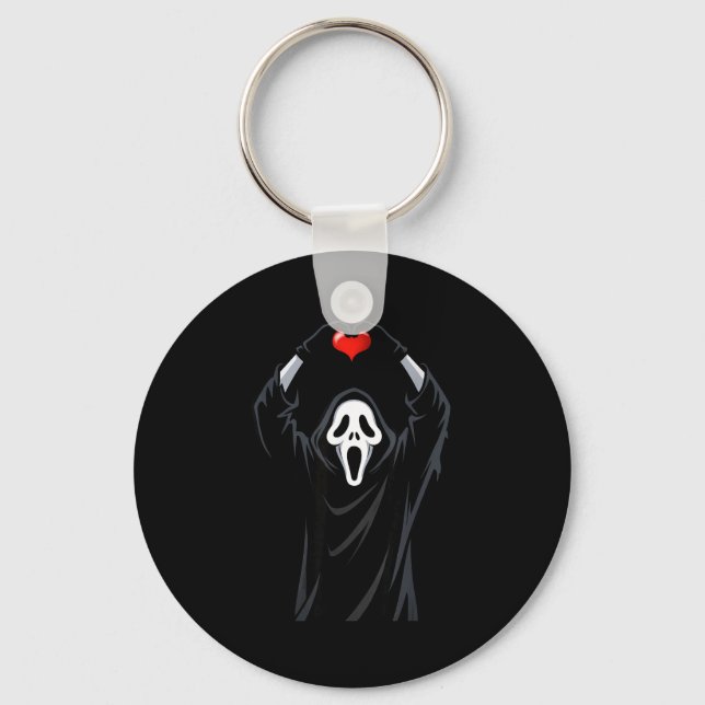 Ghost Red Heart Hands Y Face Halloween Valentines  Keychain (Front)