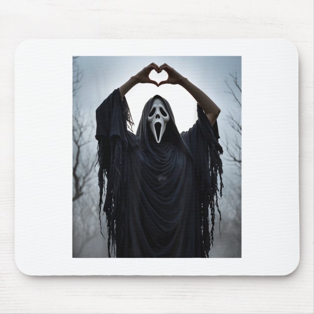 Ghost Red Heart Hands Y Face Halloween Valentines  Mouse Pad (Front)