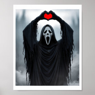 Ghost Red Heart Hands Y Face Halloween Valentines  Poster