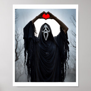 Ghost Red Heart Hands Y Face Halloween Valentines  Poster