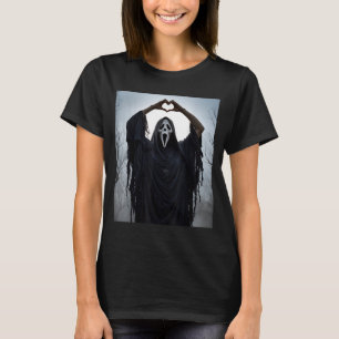 Ghost Red Heart Hands Y Face Halloween Valentines  T-Shirt