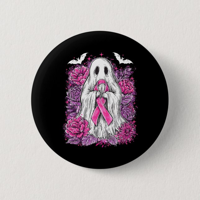 Ghost Ribbon Breast Cancer Awareness Halloween Flo Button (Front)