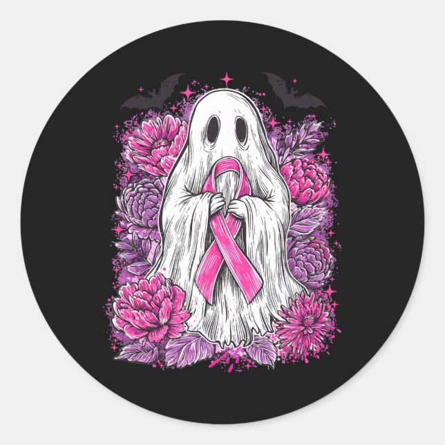 Ghost Ribbon Breast Cancer Awareness Halloween Flo Classic Round Sticker (Front)