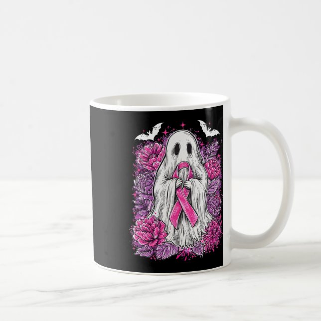 Ghost Ribbon Breast Cancer Awareness Halloween Flo Coffee Mug (Right)