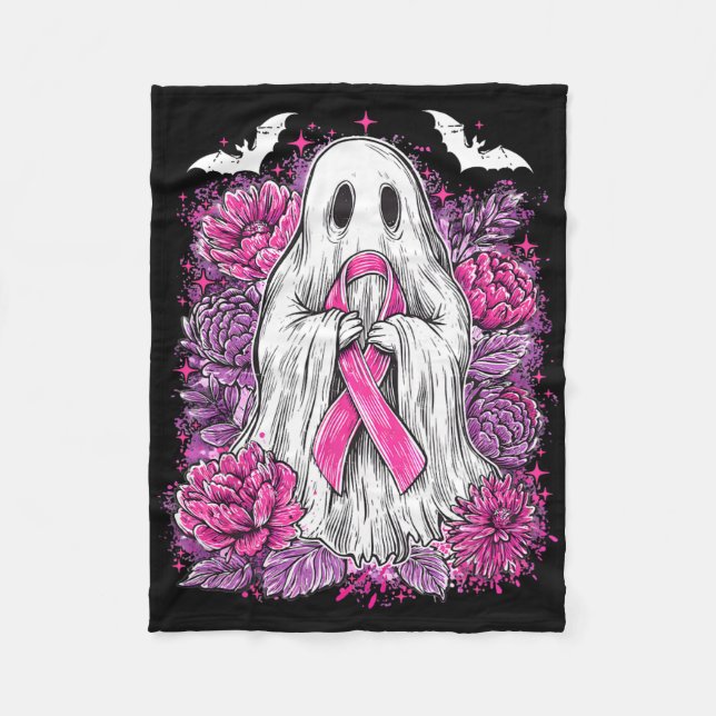 Ghost Ribbon Breast Cancer Awareness Halloween Flo Fleece Blanket (Front)