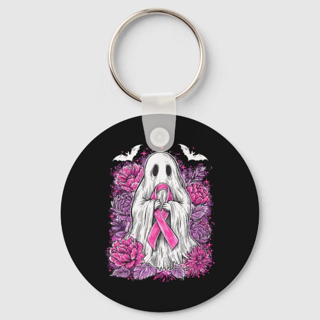 Ghost Ribbon Breast Cancer Awareness Halloween Flo Keychain (Front)