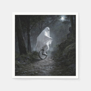 Ghost Riding a Unicycle in a Spooky Forest Napkins