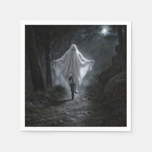 Ghost Riding a Unicycle in a Spooky Forest Napkins