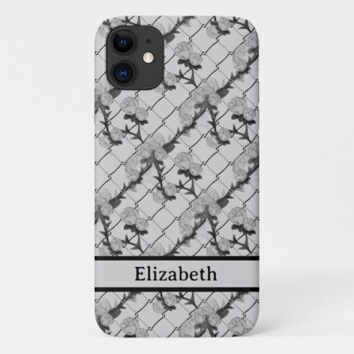 Ghost Rose Climbing a Chain Link Fence Name iPhone 11 Case