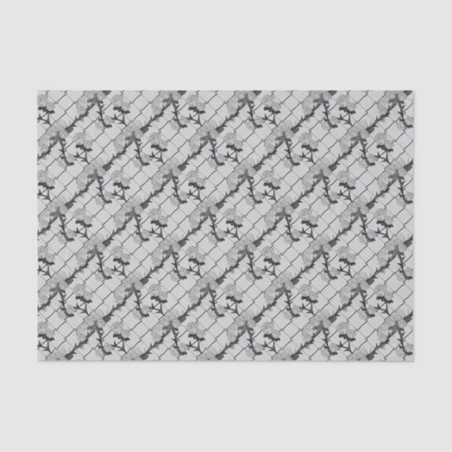 Ghost Rose Climbing a Chain Link Fence Seamless Pa Tissue Paper (Front)