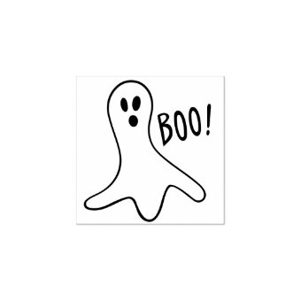 Ghost Saying Boo Outline for Halloween Rubber Stamp | Zazzle