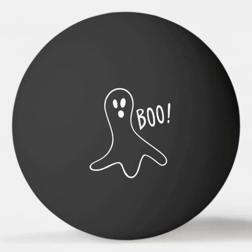 Ghost Saying Boo White Outline on Black Ping Pong Ball