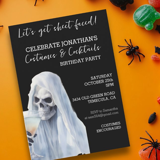 Ghost Sheet Faced Costumes & Cocktails Birthday  Invitation (Creator Uploaded)