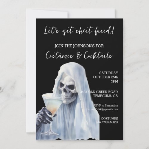 Ghost Sheet Faced Costumes  Cocktails Halloween  Invitation